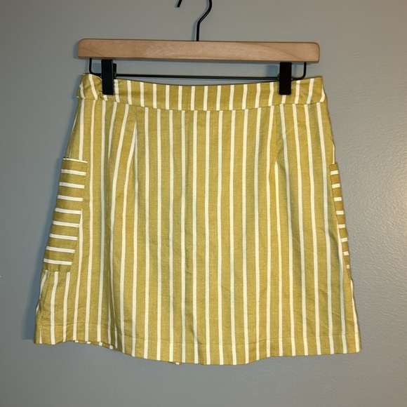 Altar’d State A-Line Button Front Skirt, S, Stripes, Mustard Yellow/Green, Bow - Picture 5 of 9